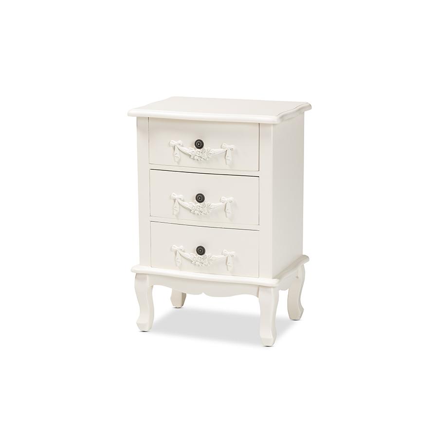 Baxton Studio Callen Classic and Traditional White Finished Wood 3-Drawer Nightstand. Picture 1