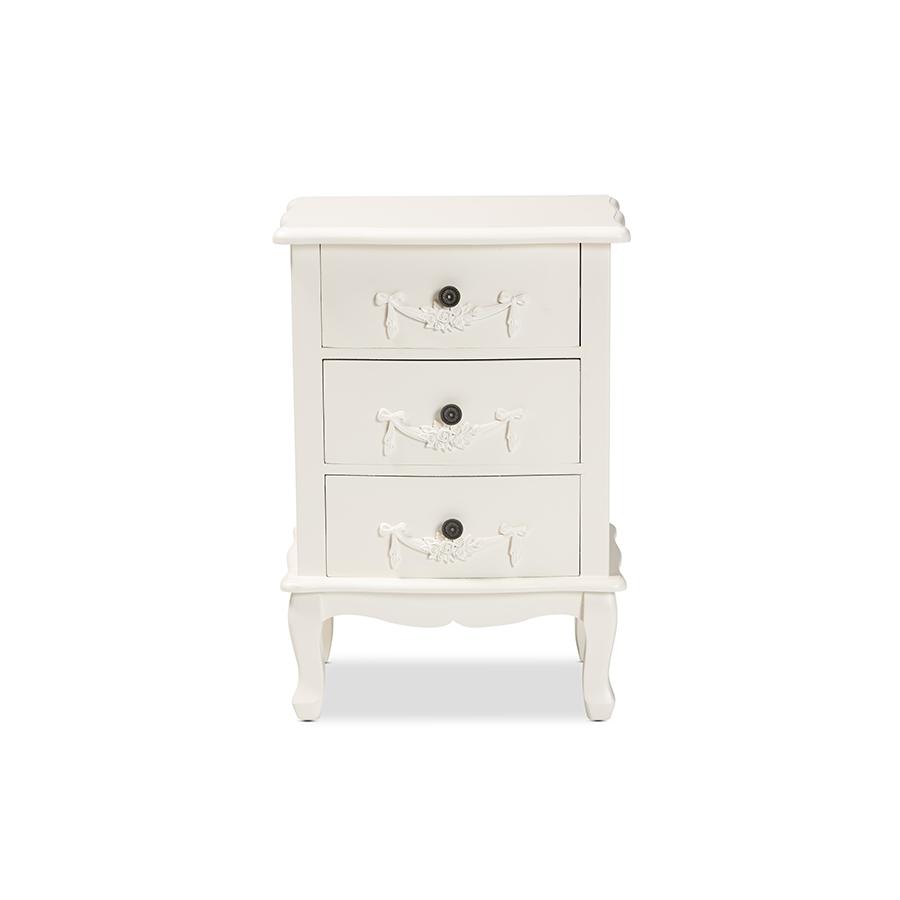Baxton Studio Callen Classic and Traditional White Finished Wood 3-Drawer Nightstand. Picture 3