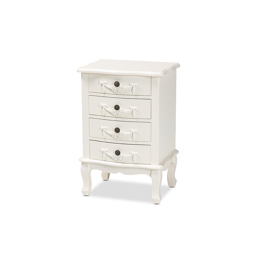 Baxton Studio Callen Classic and Traditional White Finished Wood 4-Drawer Nightstand. Picture 1