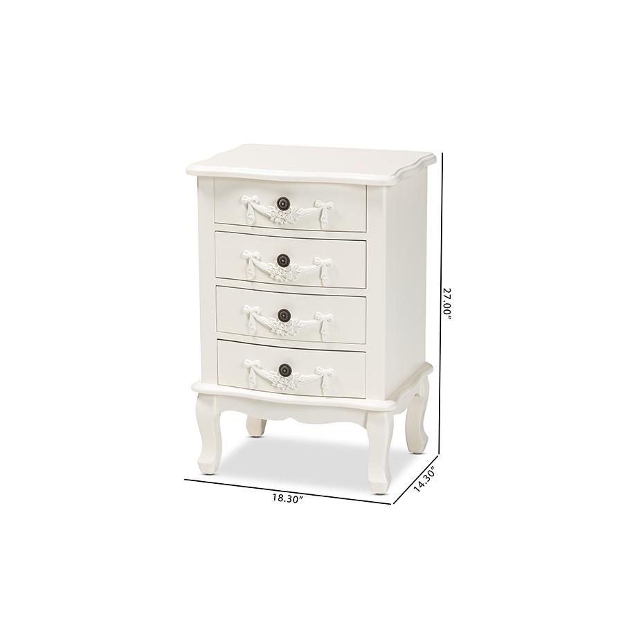 Baxton Studio Callen Classic and Traditional White Finished Wood 4-Drawer Nightstand. Picture 10