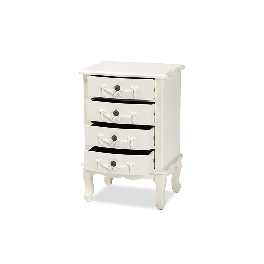 Baxton Studio Callen Classic and Traditional White Finished Wood 4-Drawer Nightstand. Picture 2