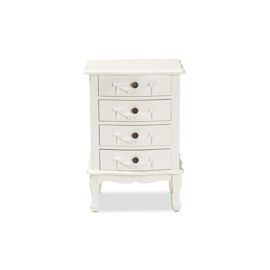 Baxton Studio Callen Classic and Traditional White Finished Wood 4-Drawer Nightstand. Picture 3