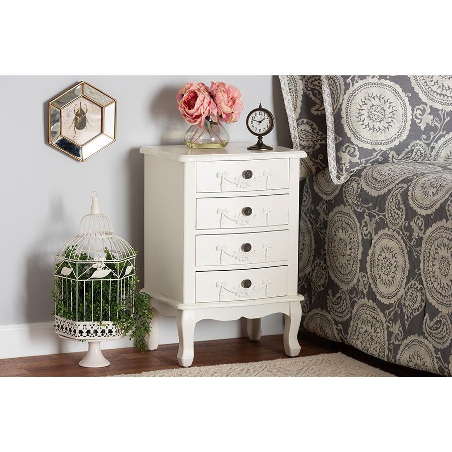 Baxton Studio Callen Classic and Traditional White Finished Wood 4-Drawer Nightstand. Picture 8