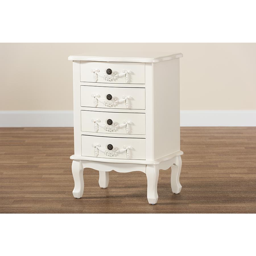 Baxton Studio Callen Classic and Traditional White Finished Wood 4-Drawer Nightstand. Picture 9