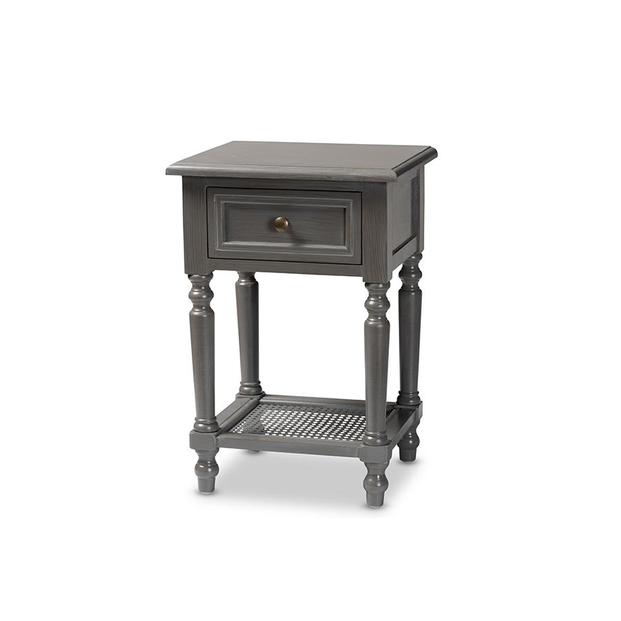 Baxton Studio Sheldon Modern and Contemporary Vintage Grey Finished Wood 1-Drawer Nightstand. Picture 2