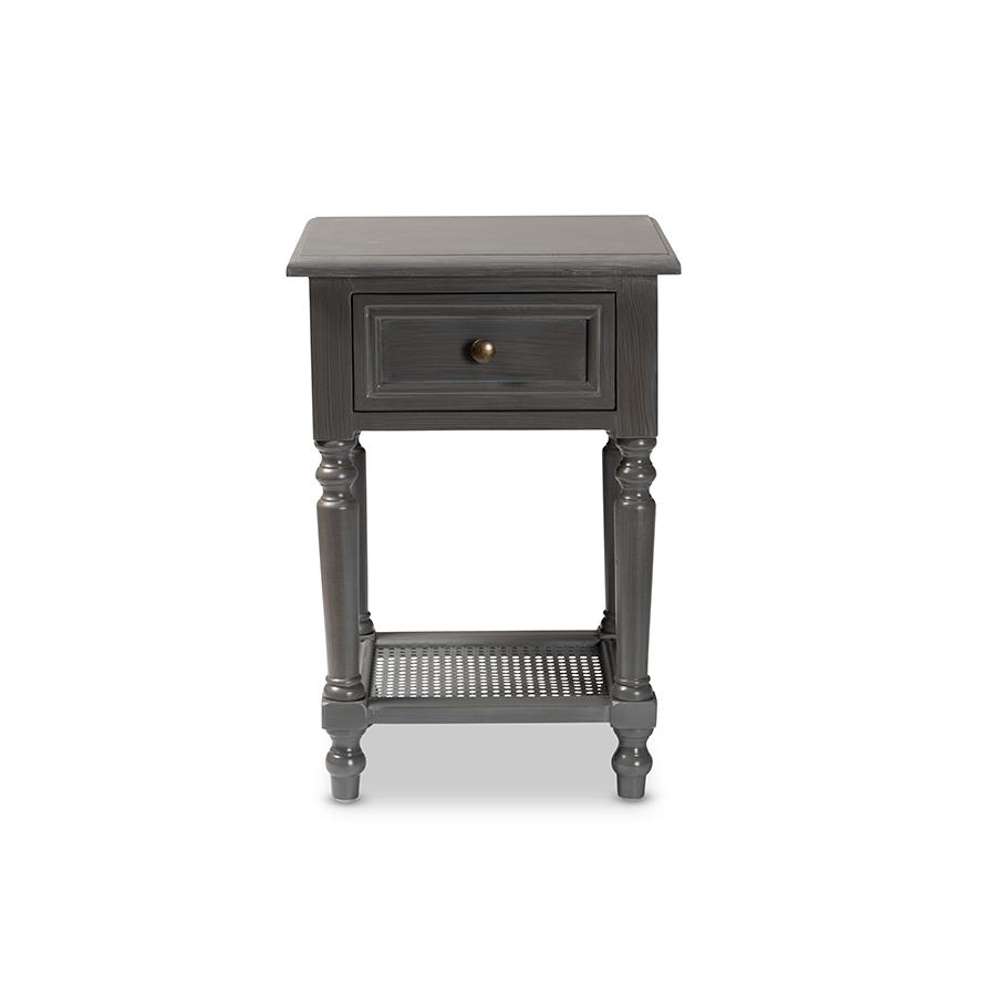 Baxton Studio Sheldon Modern and Contemporary Vintage Grey Finished Wood 1-Drawer Nightstand. Picture 4