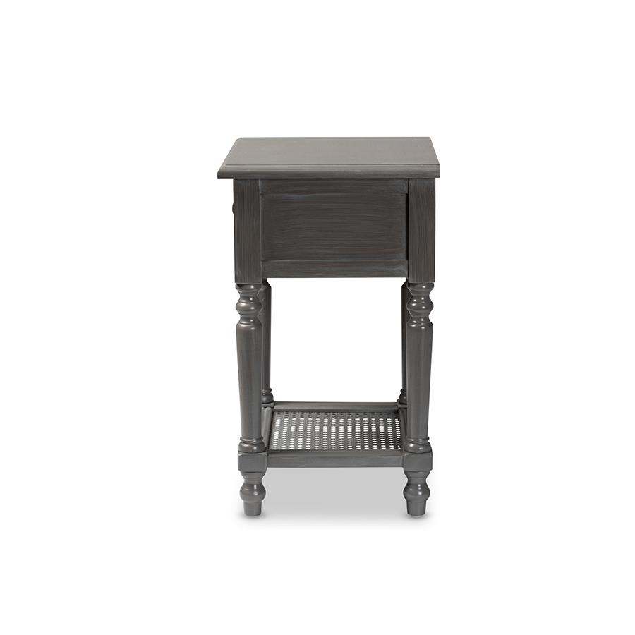 Baxton Studio Sheldon Modern and Contemporary Vintage Grey Finished Wood 1-Drawer Nightstand. Picture 5