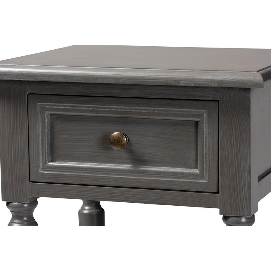 Baxton Studio Sheldon Modern and Contemporary Vintage Grey Finished Wood 1-Drawer Nightstand. Picture 6