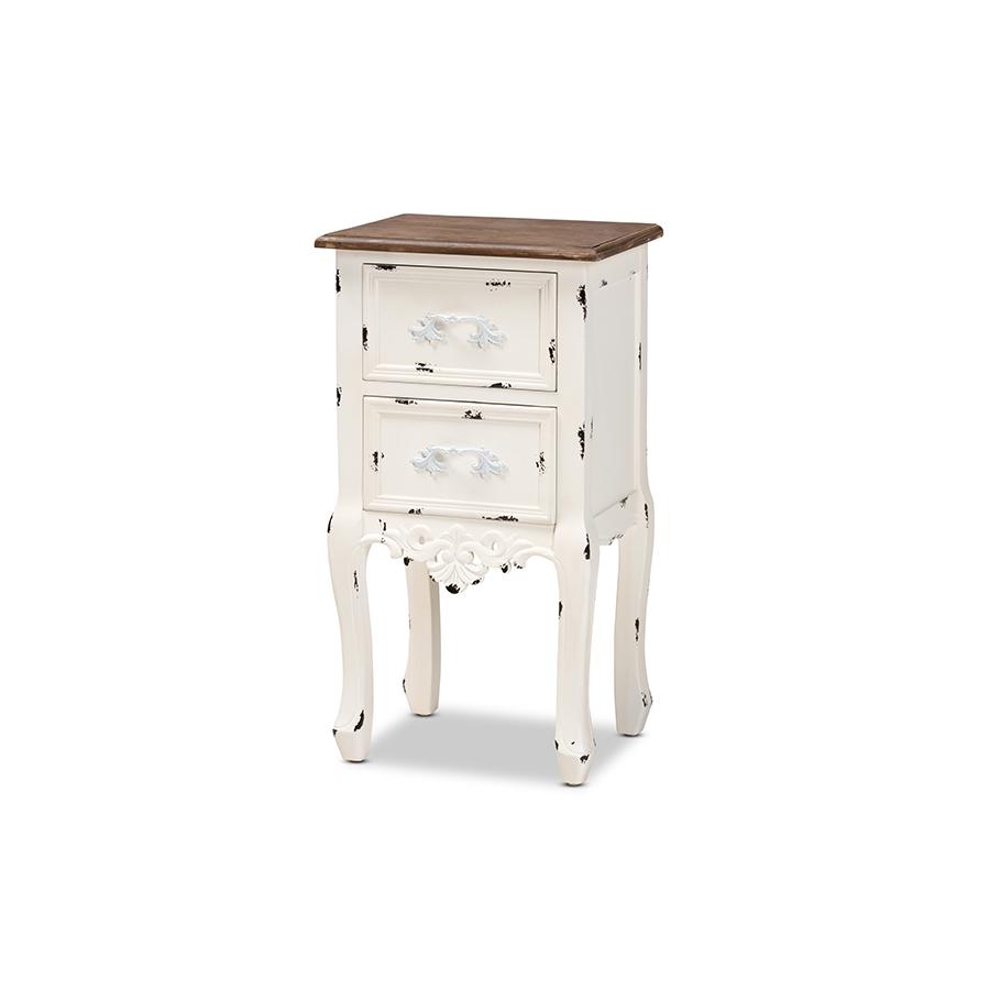 Baxton Studio Levron Classic and Traditional Two-Tone Walnut Brown and Antique White Finished Wood 2-Drawer Nightstand. Picture 2