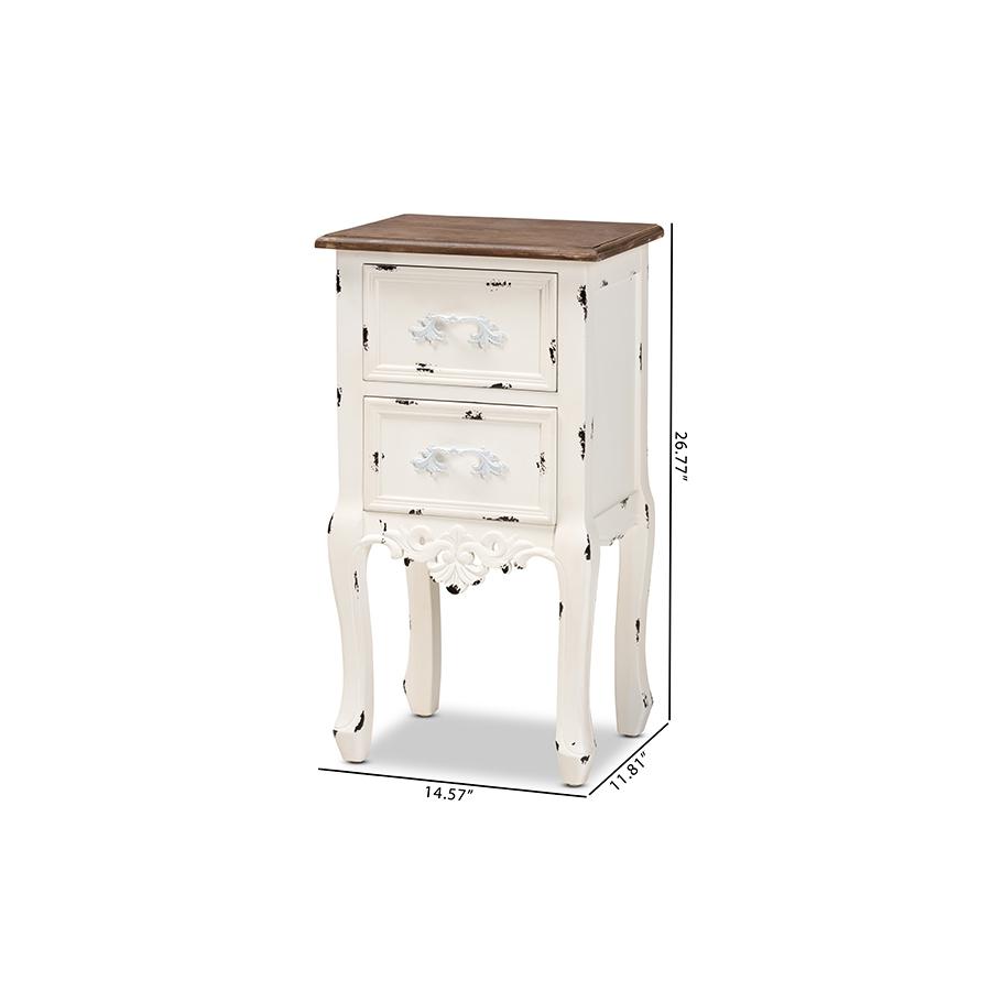 Baxton Studio Levron Classic and Traditional Two-Tone Walnut Brown and Antique White Finished Wood 2-Drawer Nightstand. Picture 11