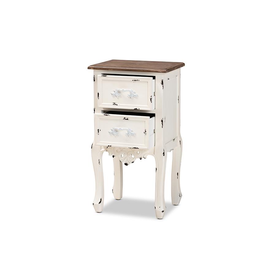 Baxton Studio Levron Classic and Traditional Two-Tone Walnut Brown and Antique White Finished Wood 2-Drawer Nightstand. Picture 3