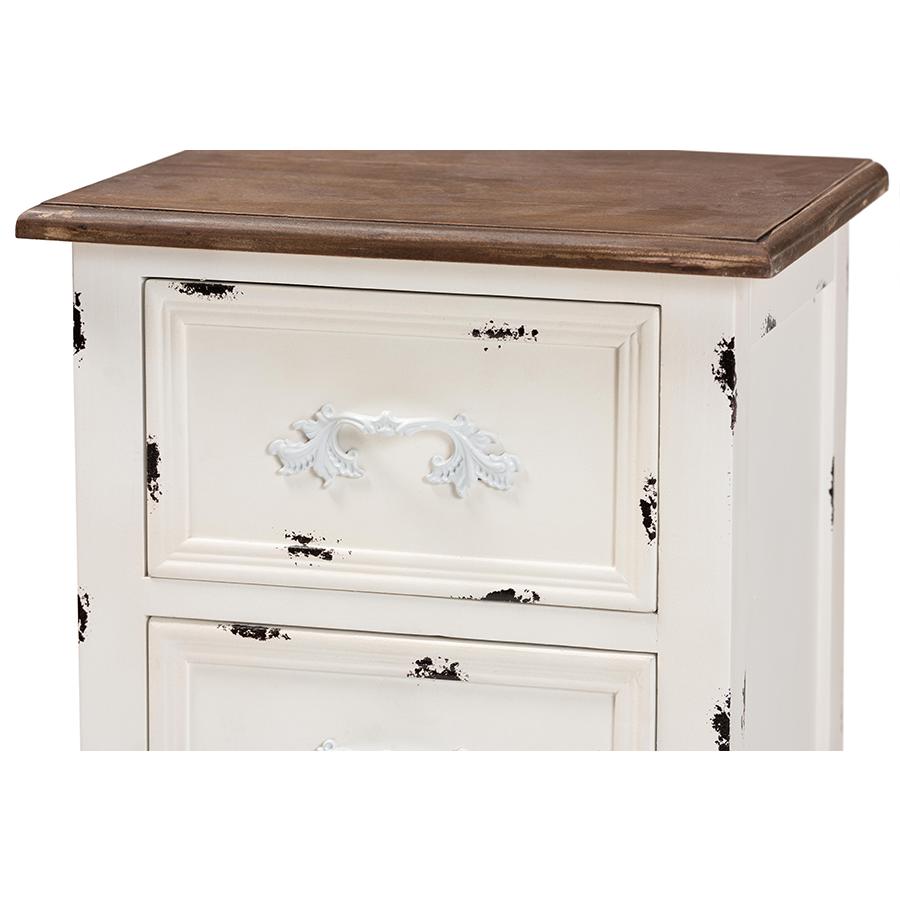 Baxton Studio Levron Classic and Traditional Two-Tone Walnut Brown and Antique White Finished Wood 2-Drawer Nightstand. Picture 6