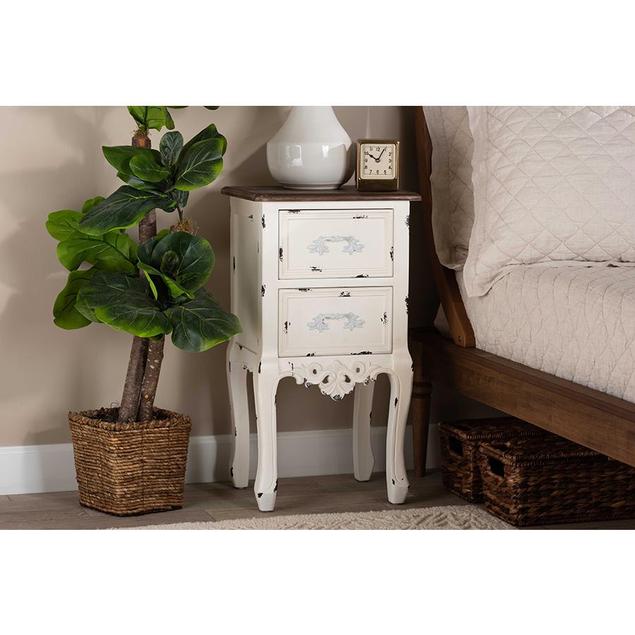 Baxton Studio Levron Classic and Traditional Two-Tone Walnut Brown and Antique White Finished Wood 2-Drawer Nightstand. Picture 1