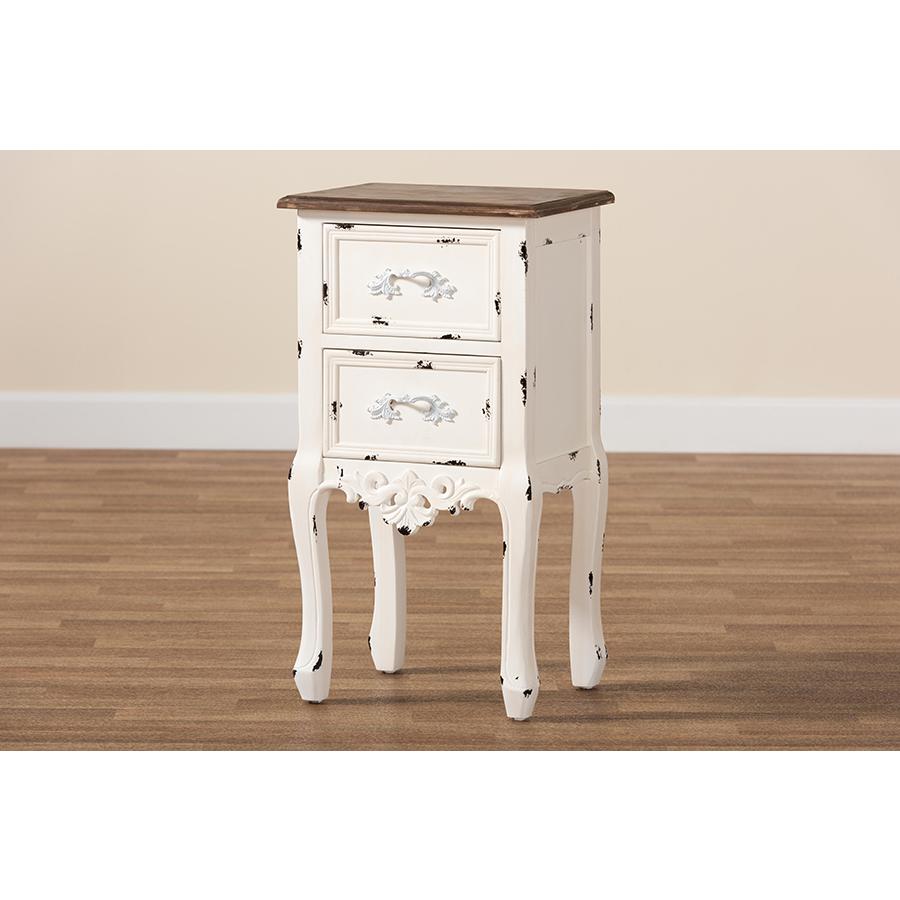 Baxton Studio Levron Classic and Traditional Two-Tone Walnut Brown and Antique White Finished Wood 2-Drawer Nightstand. Picture 10