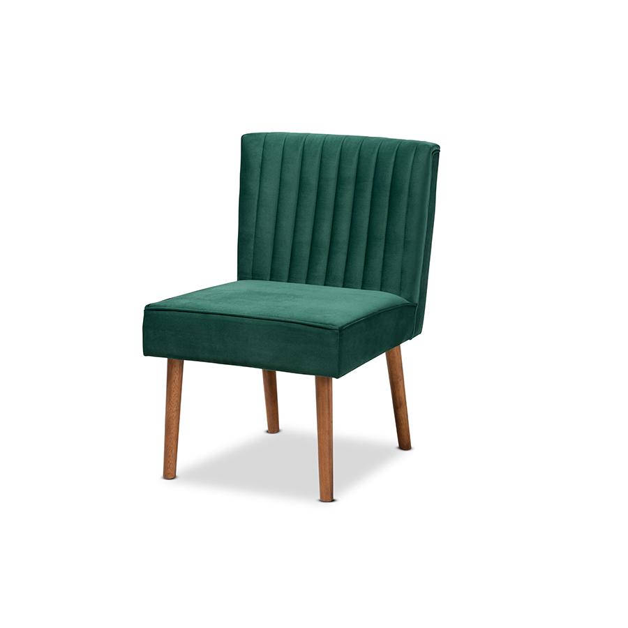 Emerald Green Velvet Upholstered and Walnut Brown Finished Wood Dining Chair. Picture 1