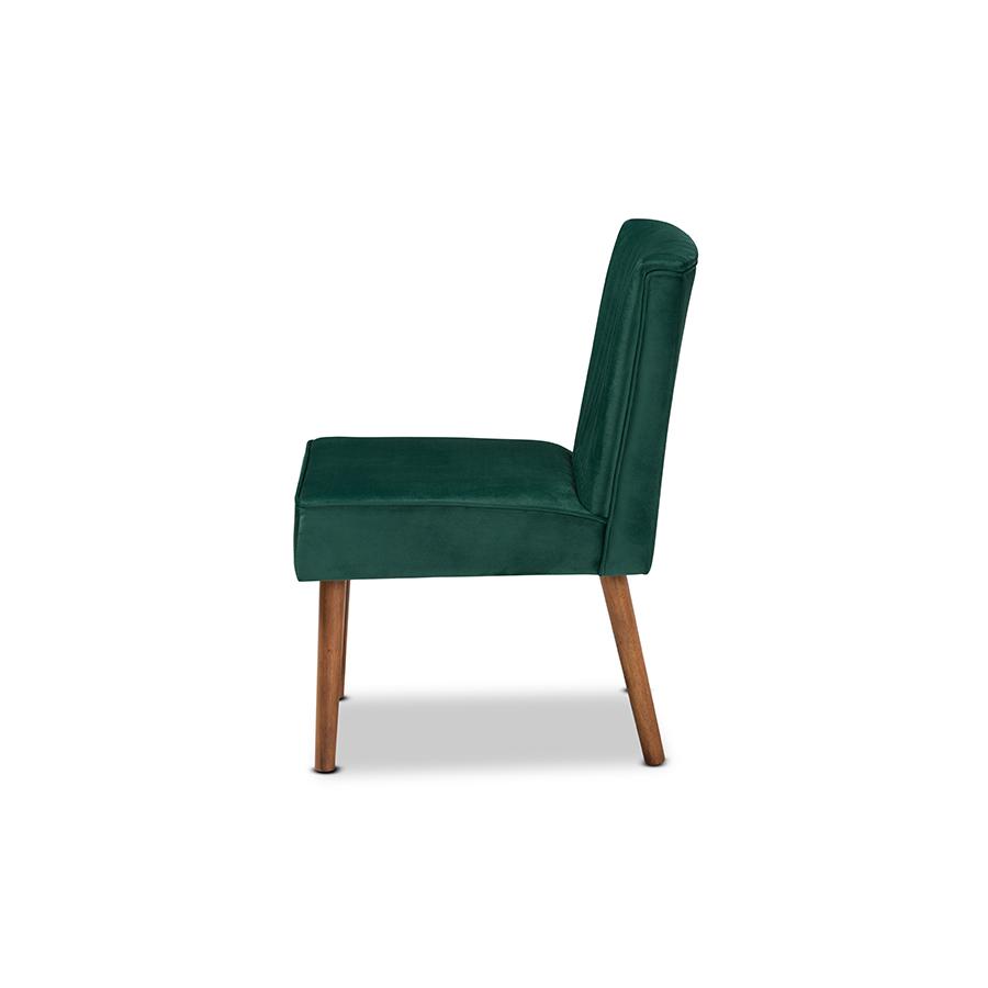 Emerald Green Velvet Upholstered and Walnut Brown Finished Wood Dining Chair. Picture 3