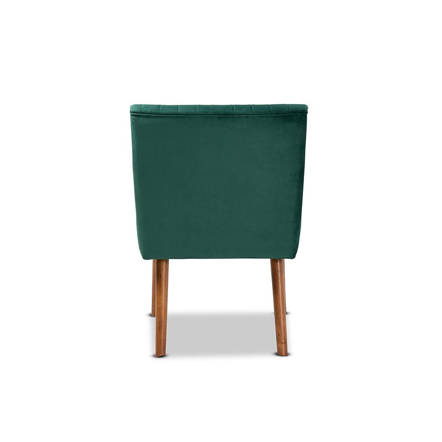 Emerald Green Velvet Upholstered and Walnut Brown Finished Wood Dining Chair. Picture 4