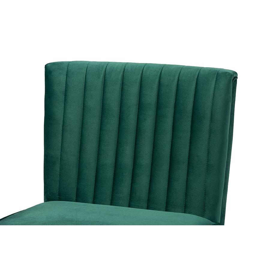 Emerald Green Velvet Upholstered and Walnut Brown Finished Wood Dining Chair. Picture 5