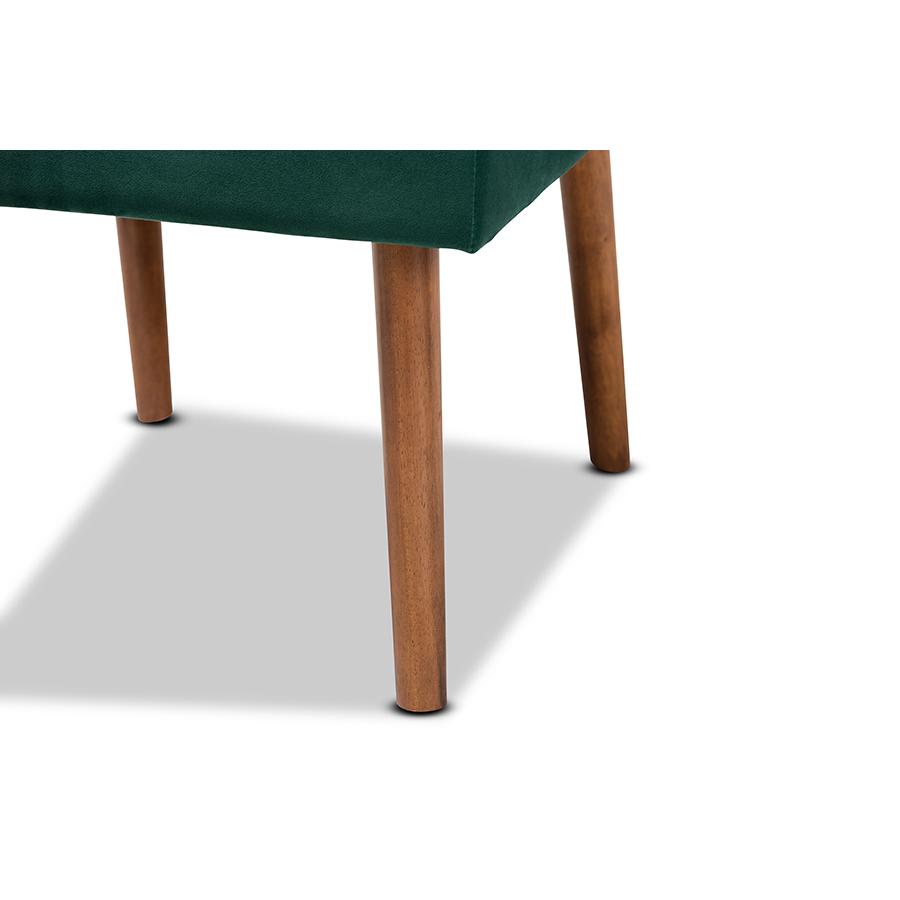 Emerald Green Velvet Upholstered and Walnut Brown Finished Wood Dining Chair. Picture 6