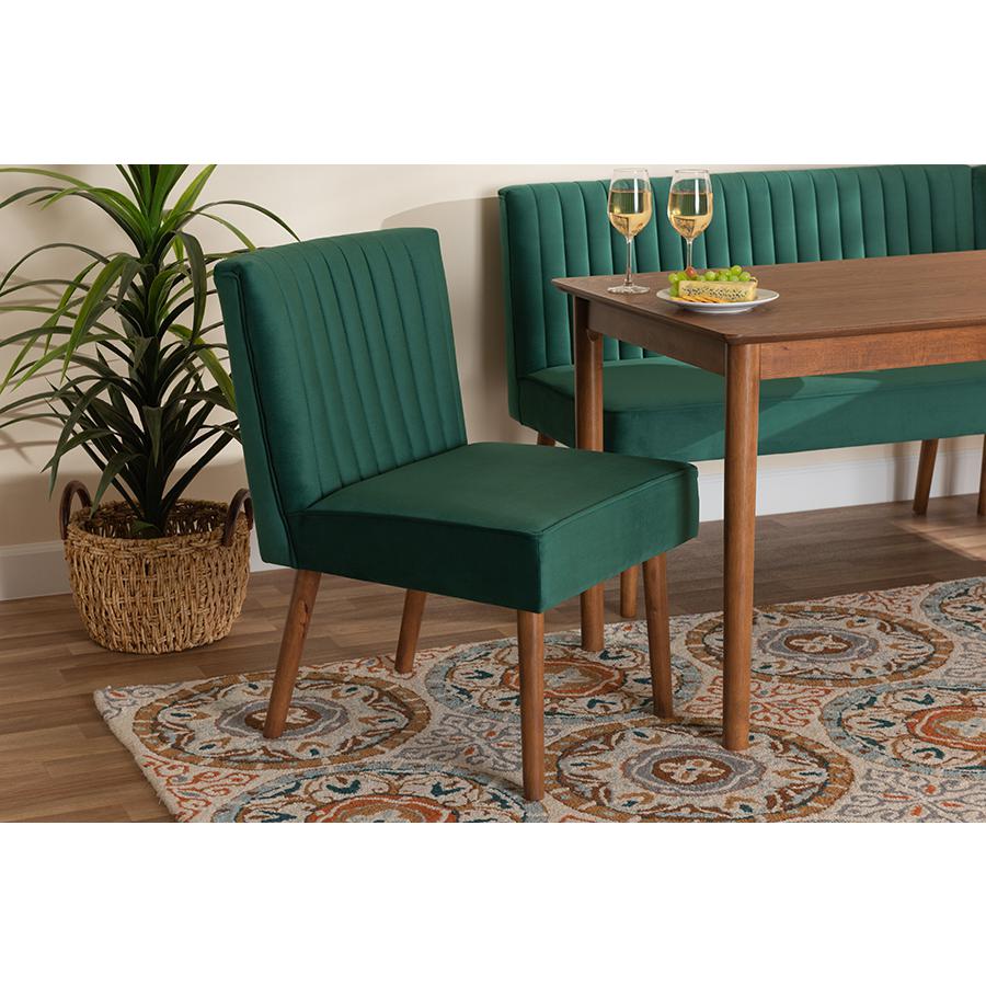 Emerald Green Velvet Upholstered and Walnut Brown Finished Wood Dining Chair. Picture 8