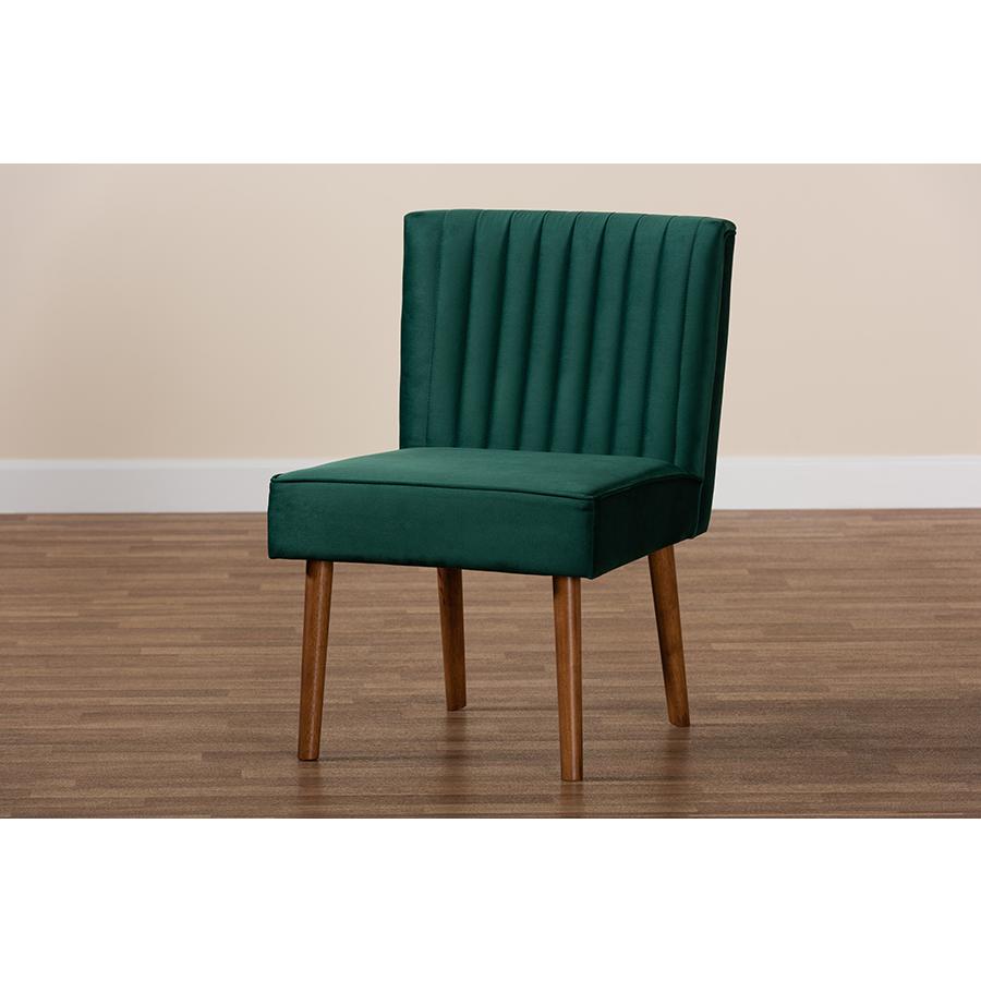 Emerald Green Velvet Upholstered and Walnut Brown Finished Wood Dining Chair. Picture 9