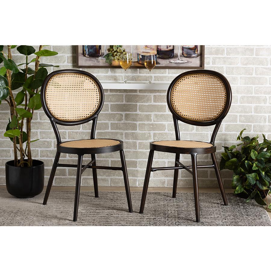Dark Brown Finished Metal and Synthetic Rattan 2-Piece Outdoor Dining Chair Set. Picture 10