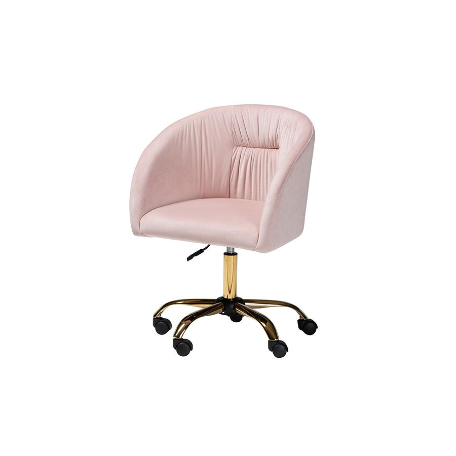 Baxton Studio Ravenna Contemporary Glam and Luxe Blush Pink Velvet Fabric and Gold Metal Swivel Office Chair. Picture 1