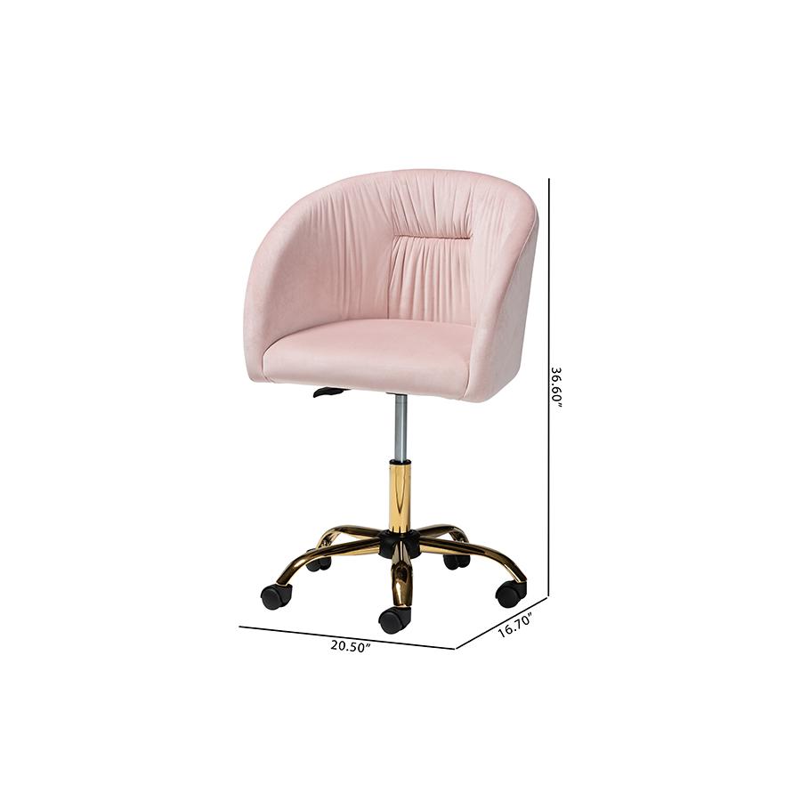 Baxton Studio Ravenna Contemporary Glam and Luxe Blush Pink Velvet Fabric and Gold Metal Swivel Office Chair. Picture 13