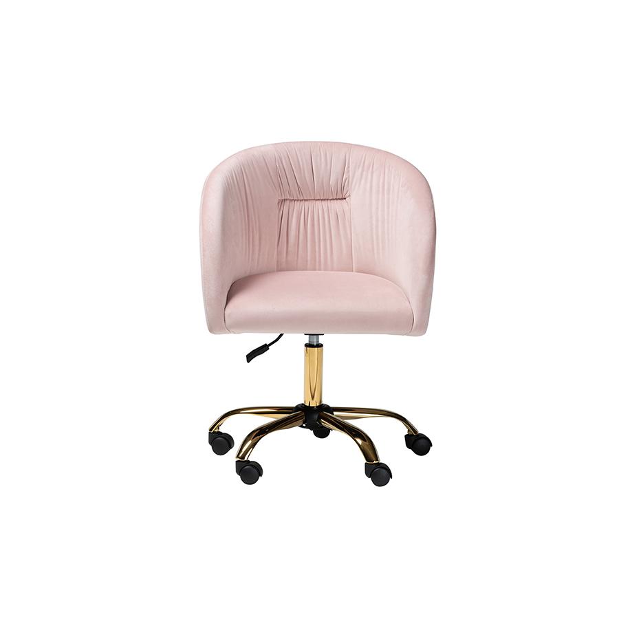 Baxton Studio Ravenna Contemporary Glam and Luxe Blush Pink Velvet Fabric and Gold Metal Swivel Office Chair. Picture 2