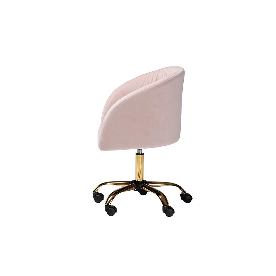 Baxton Studio Ravenna Contemporary Glam and Luxe Blush Pink Velvet Fabric and Gold Metal Swivel Office Chair. Picture 3