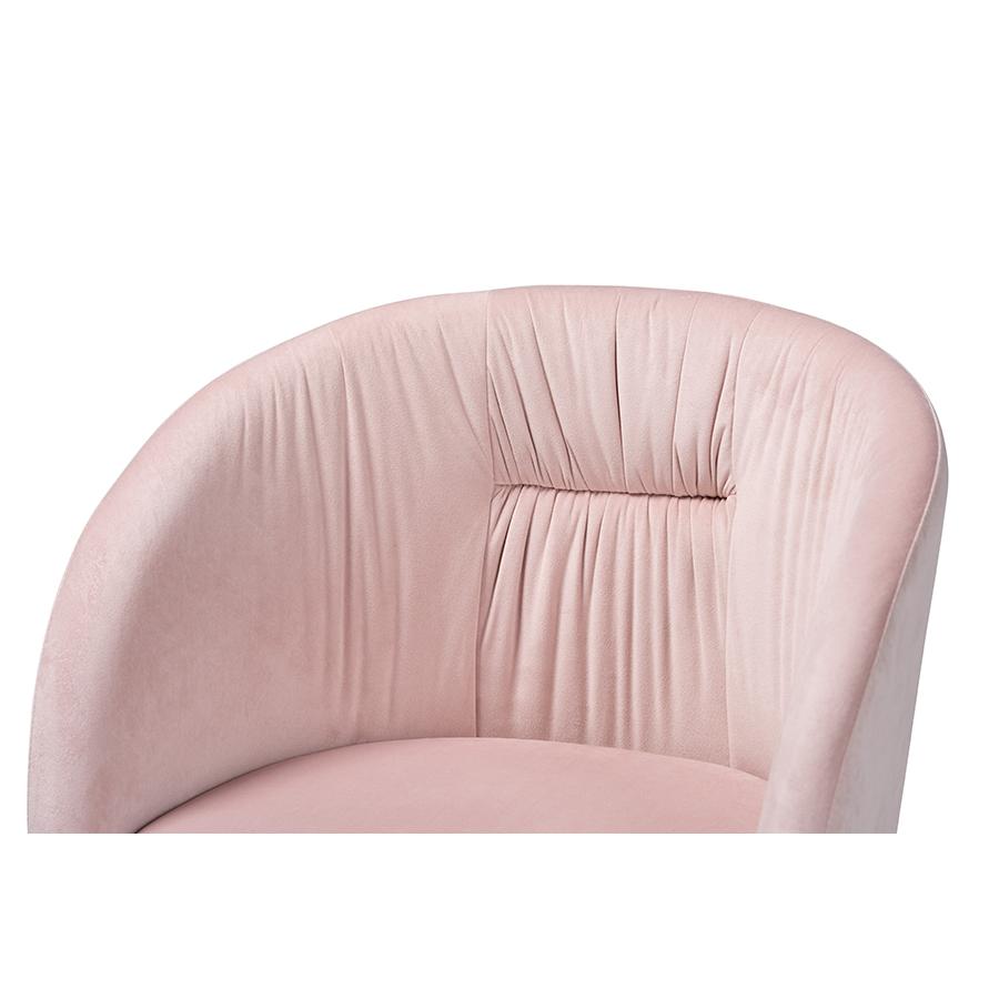 Baxton Studio Ravenna Contemporary Glam and Luxe Blush Pink Velvet Fabric and Gold Metal Swivel Office Chair. Picture 6
