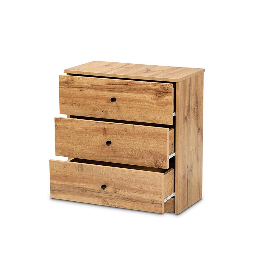 Decon Modern and Contemporary Oak Brown Finished Wood 3-Drawer Storage Chest. Picture 2