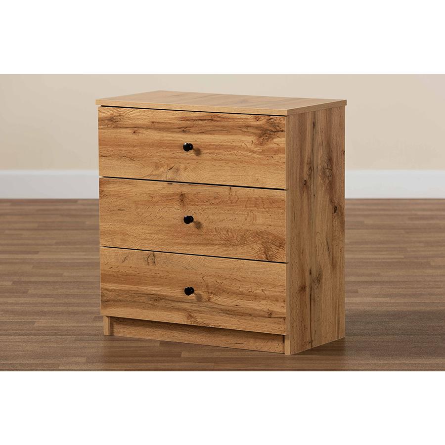 Decon Modern and Contemporary Oak Brown Finished Wood 3-Drawer Storage Chest. Picture 7