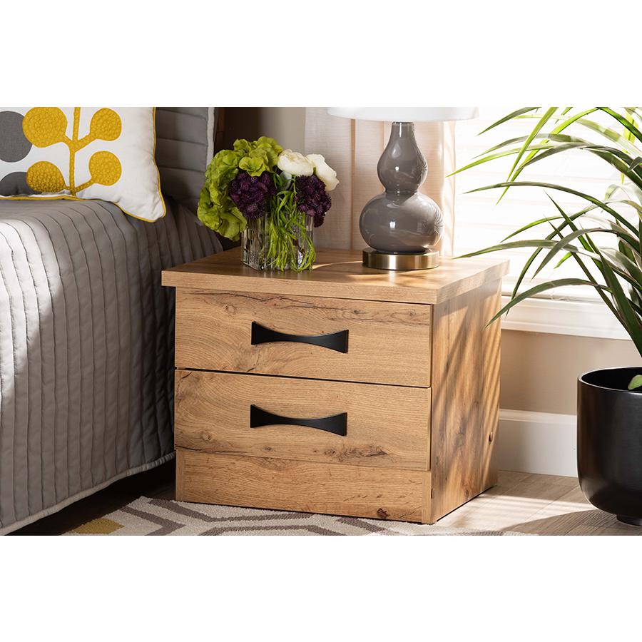 Colburn Modern and Contemporary Oak Brown Finished Wood 2-Drawer Nightstand. Picture 6