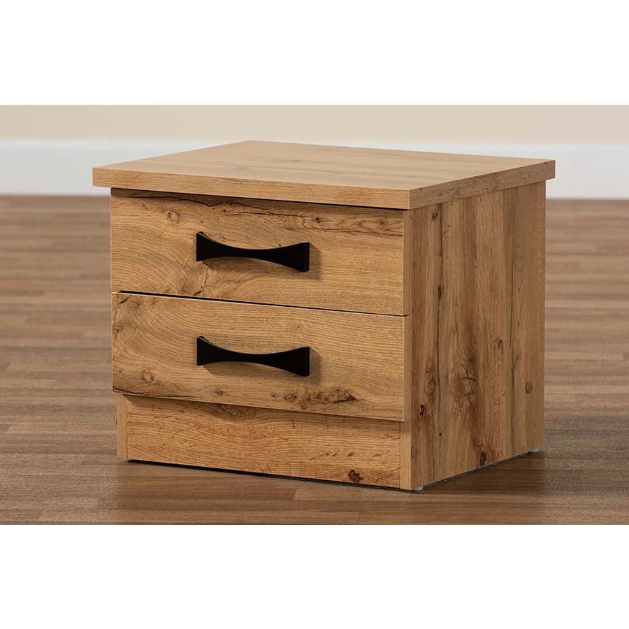 Colburn Modern and Contemporary Oak Brown Finished Wood 2-Drawer Nightstand. Picture 7