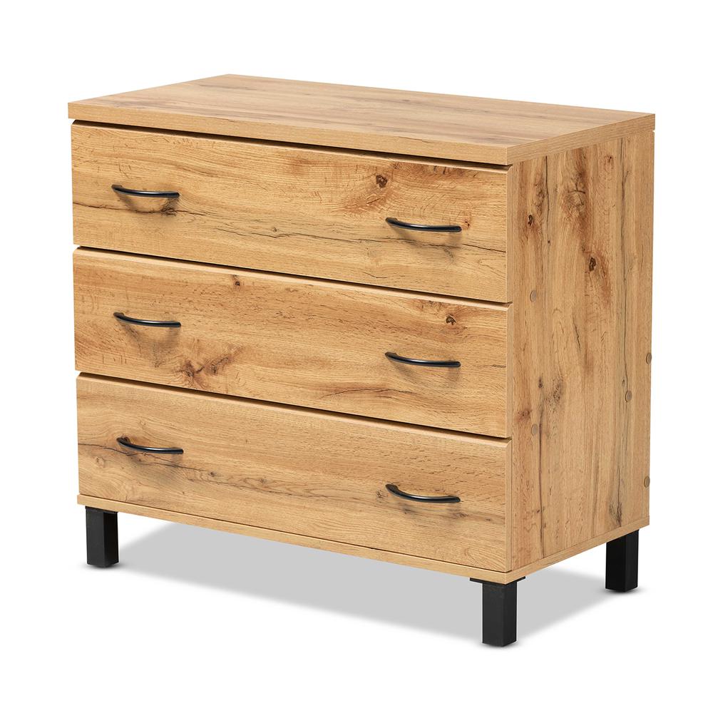 Maison Modern and Contemporary Oak Brown Finished Wood 3-Drawer Storage Chest. Picture 1