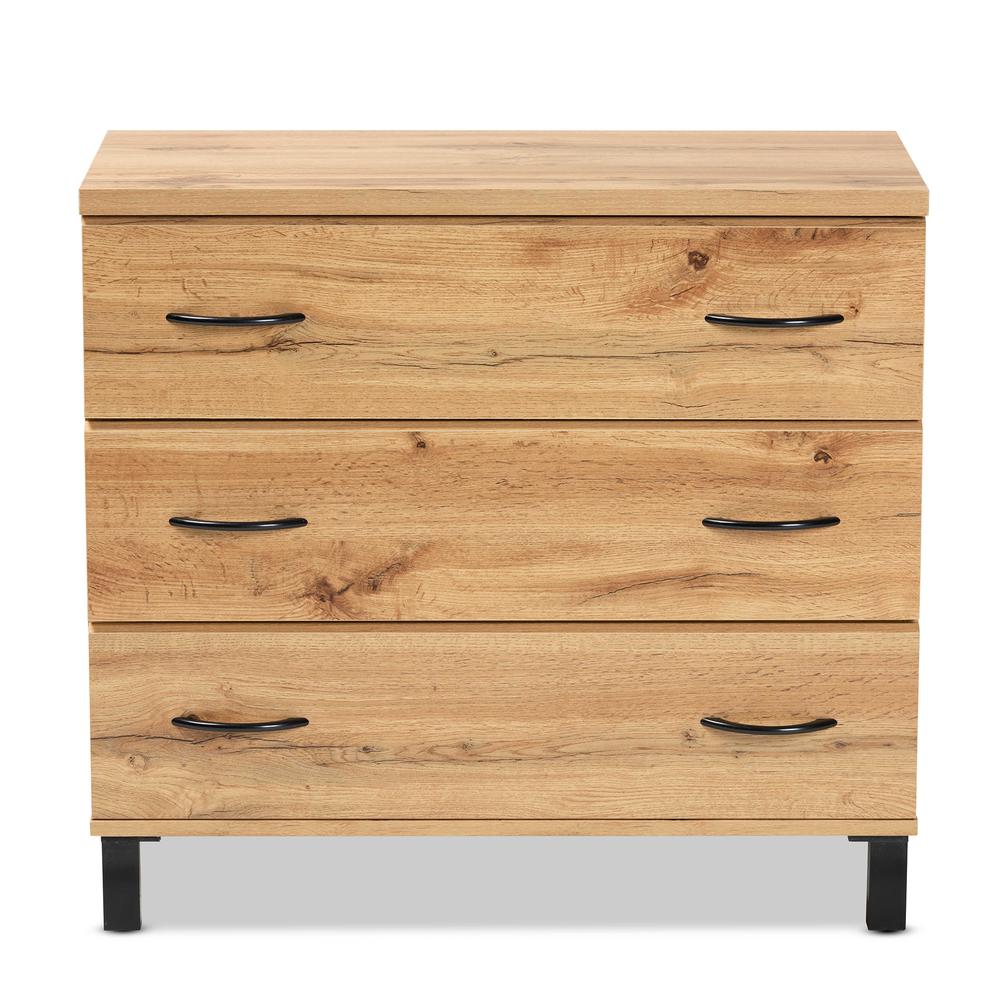 Maison Modern and Contemporary Oak Brown Finished Wood 3-Drawer Storage Chest. Picture 3