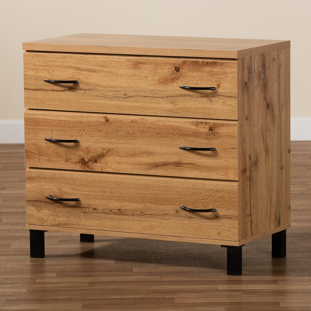 Maison Modern and Contemporary Oak Brown Finished Wood 3-Drawer Storage Chest. Picture 8