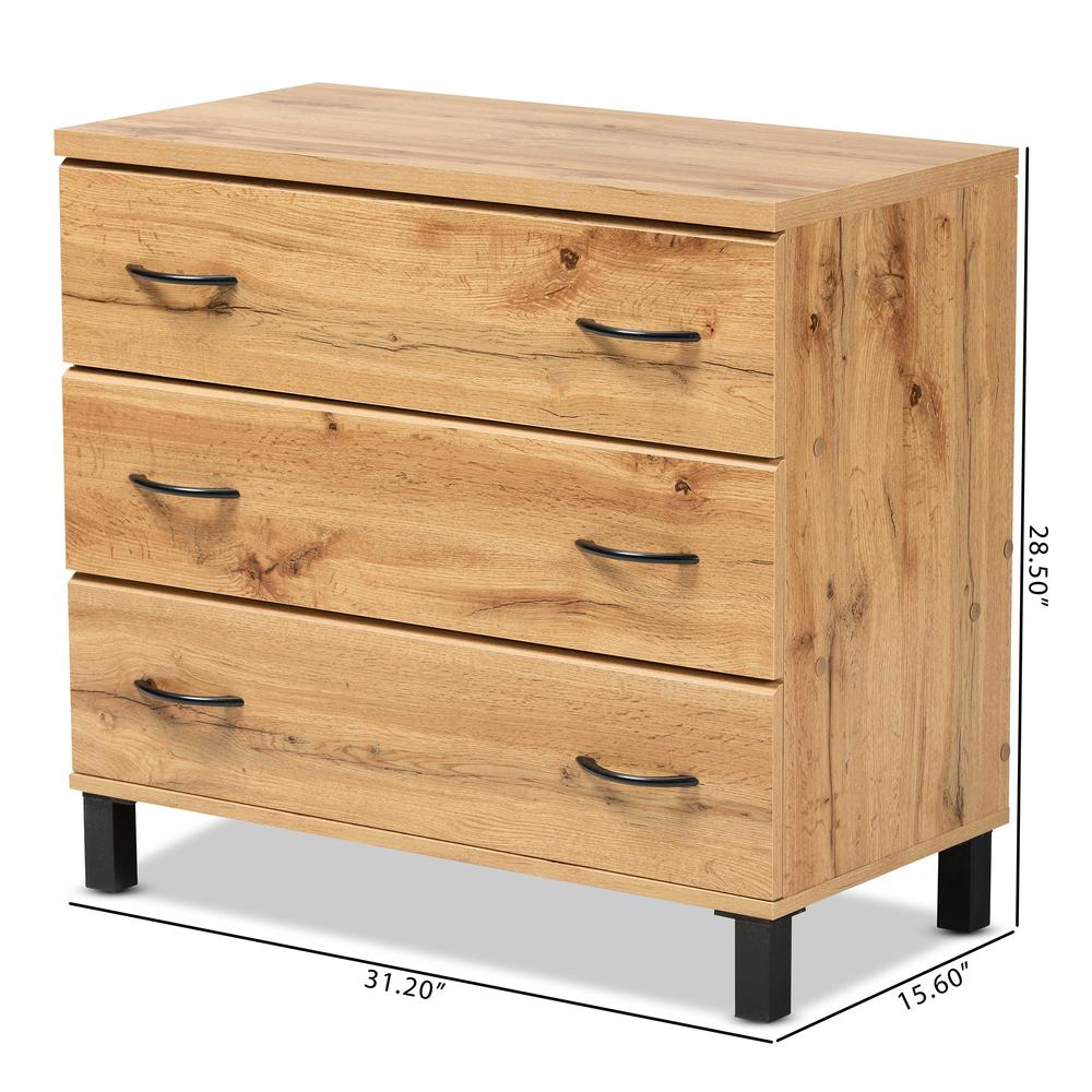 Maison Modern and Contemporary Oak Brown Finished Wood 3-Drawer Storage Chest. Picture 9