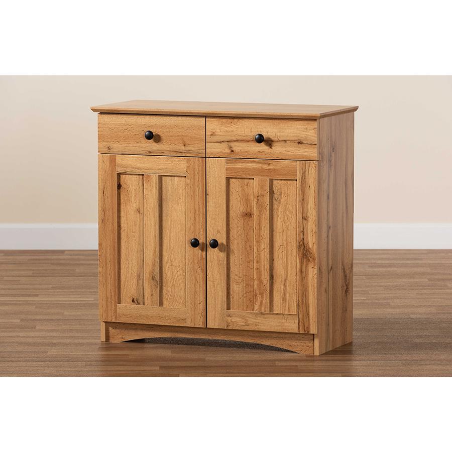 Oak Brown Finished Wood 2-Door Buffet Kitchen Cabinet. Picture 7