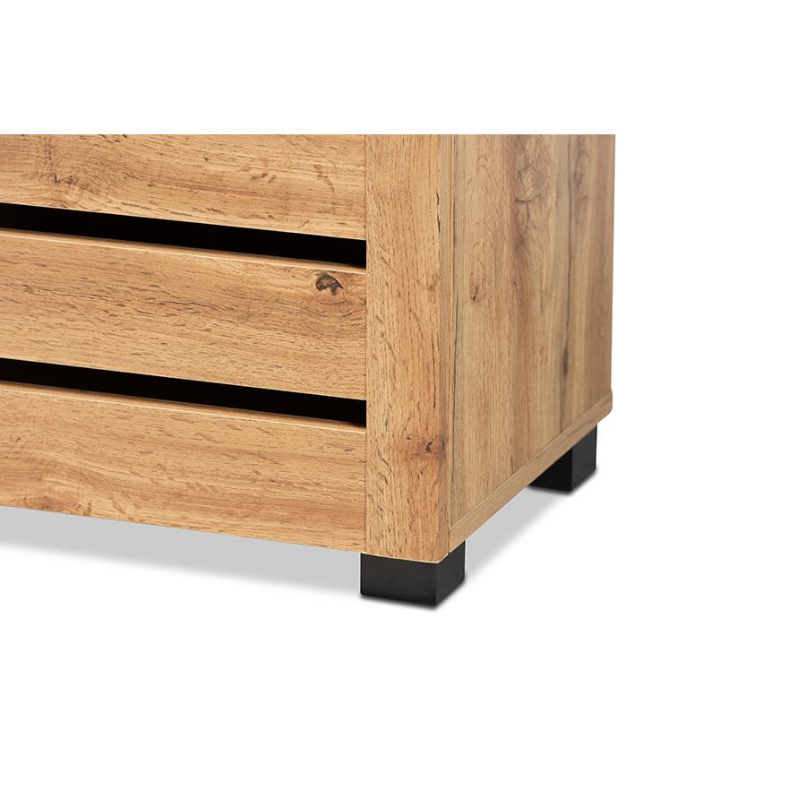 Oak Brown Finished Wood 2-Door Shoe Storage Cabinet. Picture 6