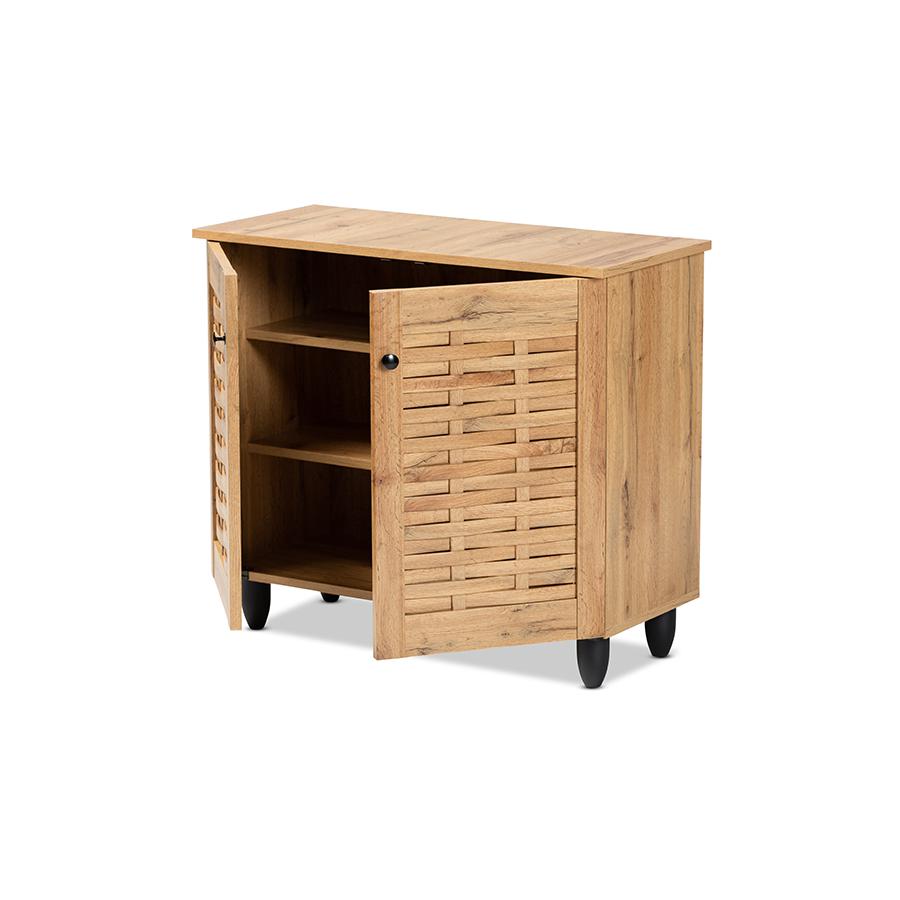 Winda Modern and Contemporary Oak Brown Finished Wood 2-Door Shoe Cabinet. Picture 2