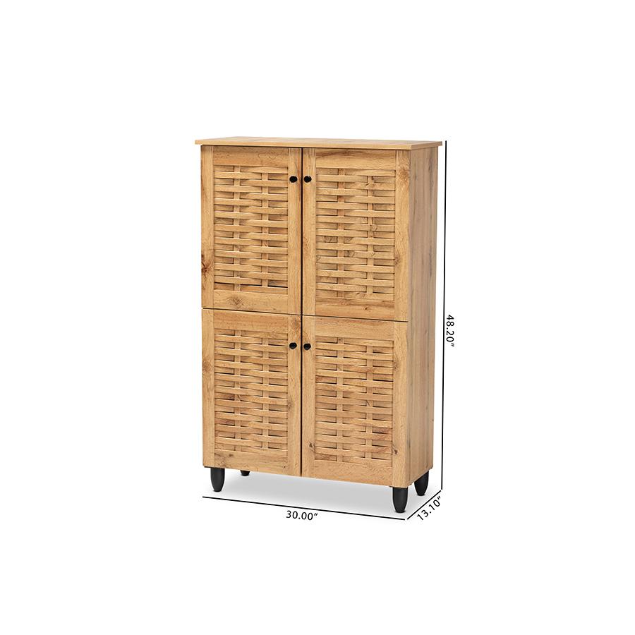 Oak Brown Finished Wood 4-Door Shoe Storage Cabinet. Picture 10