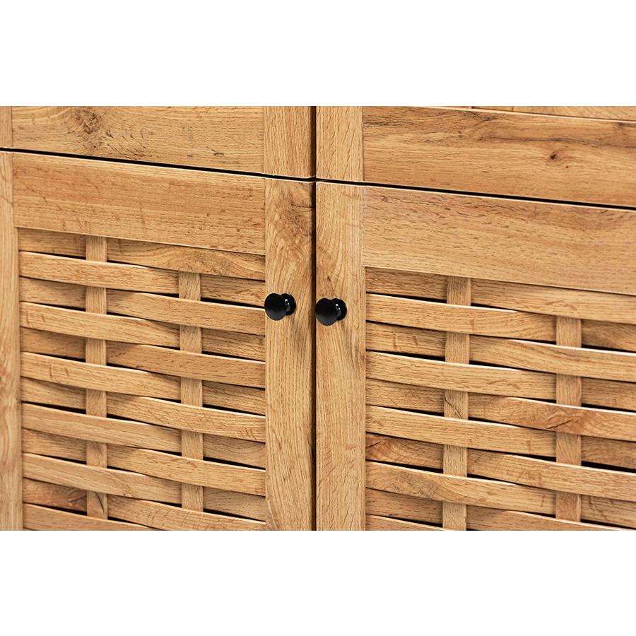 Oak Brown Finished Wood 4-Door Shoe Storage Cabinet. Picture 5