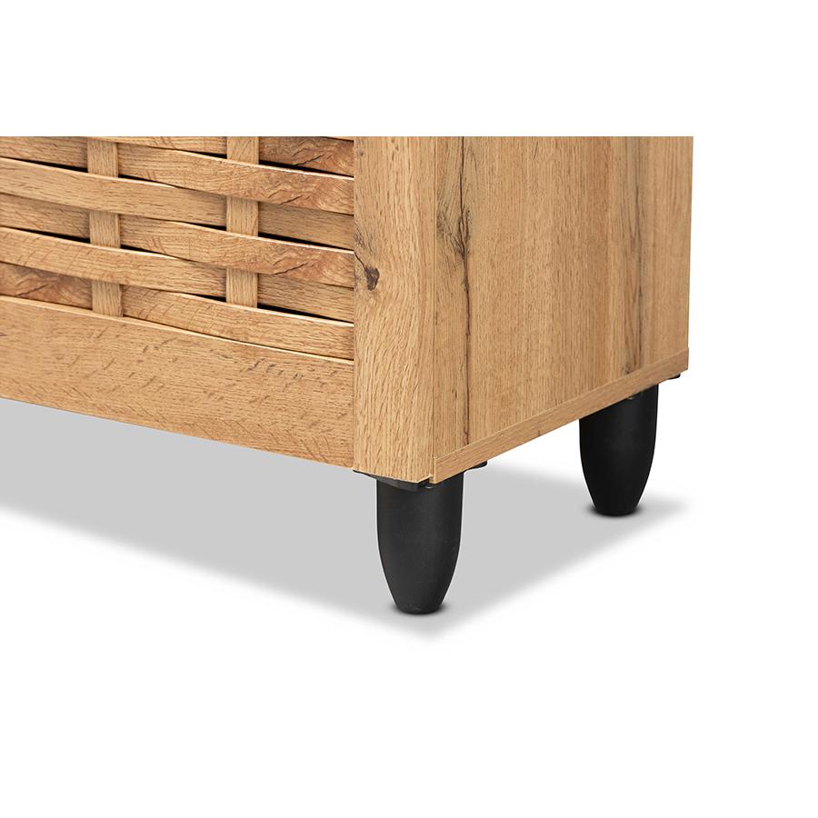 Oak Brown Finished Wood 4-Door Shoe Storage Cabinet. Picture 6