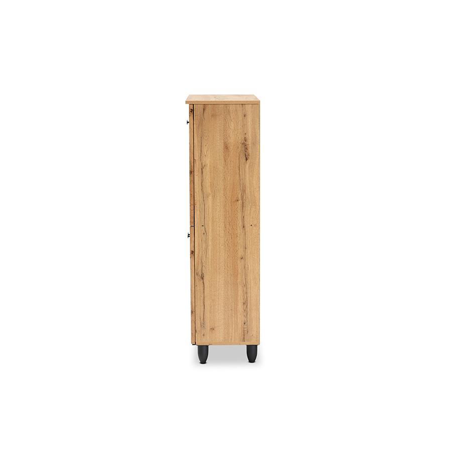 Oak Brown Finished Wood 4-Door Shoe Storage Cabinet. Picture 4