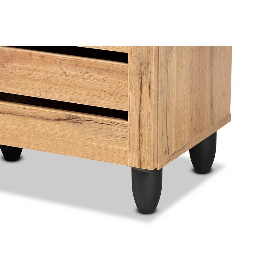 Oak Brown Finished Wood 3-Door Shoe Storage Cabinet. Picture 6