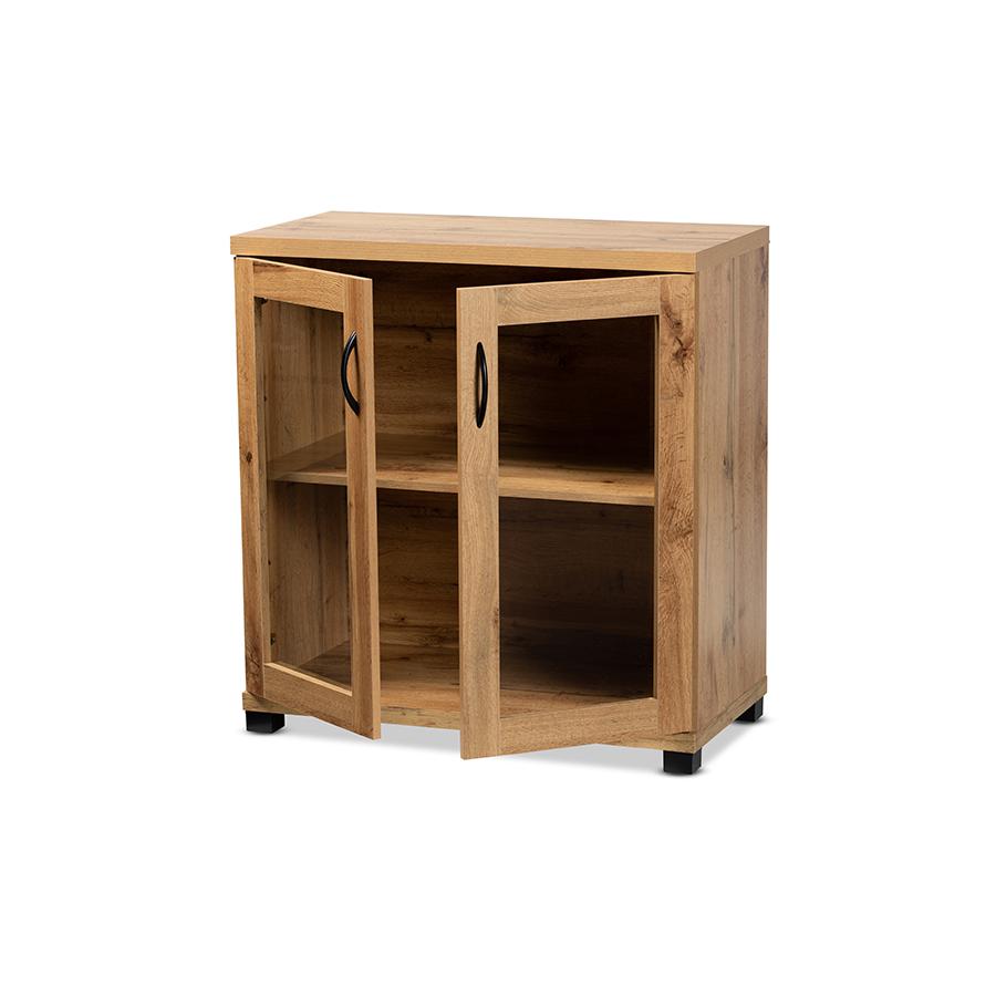 Shop Zentra Oak Brown Finished Wood 2-Door Storage Cabinet with Glass Doors, Buffets & Cabinets