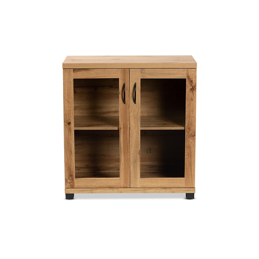 Shop Zentra Oak Brown Finished Wood 2-Door Storage Cabinet with Glass Doors, Buffets & Cabinets