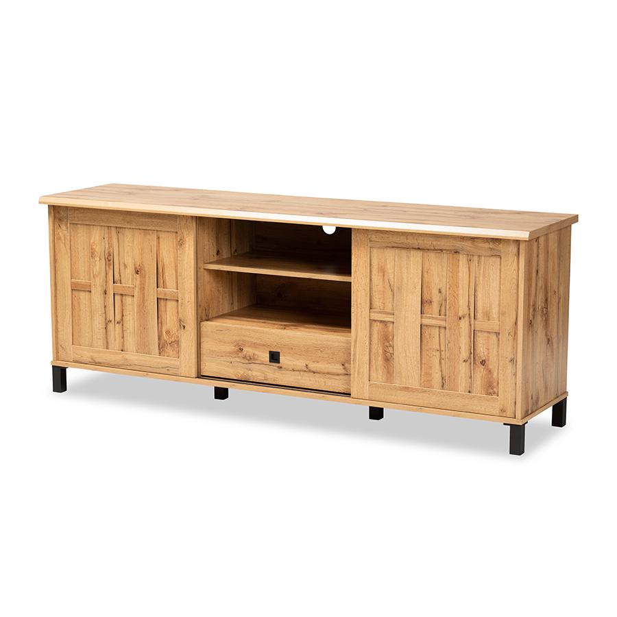 Unna Modern and Contemporary Oak Brown Finished Wood 2-Door TV Stand. Picture 1